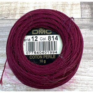DMC Perlé Cotton Thread Size 12 Col. 814 Burgundy 10g Skein For Embroidery & Cra